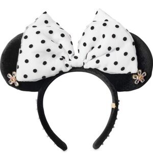 2021 Disney Polka Dot Party Baublebar Black Velvet and Pearl Minnie Ear Headband